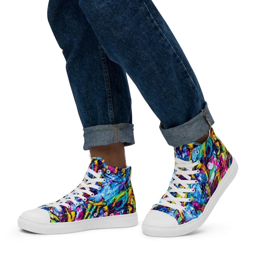 Fuchsia Voltage on Men's High Top Canvas Shoes — Left