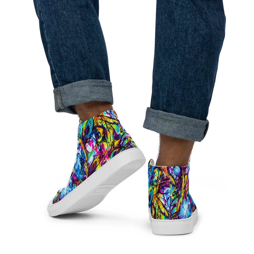 Fuchsia Voltage on Men's High Top Canvas Shoes — Back