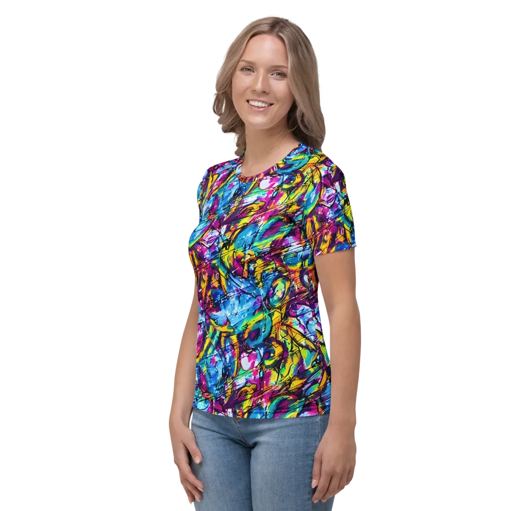 Fuchsia Voltage on Women's Crew Neck T-Shirt — Left