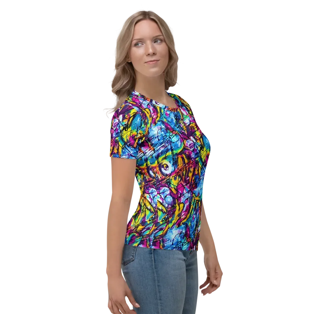 Fuchsia Voltage on Women's Crew Neck T-Shirt — Right