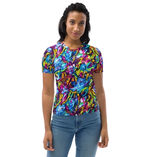 Fuchsia Voltage on a Women's Crew Neck T-Shirt