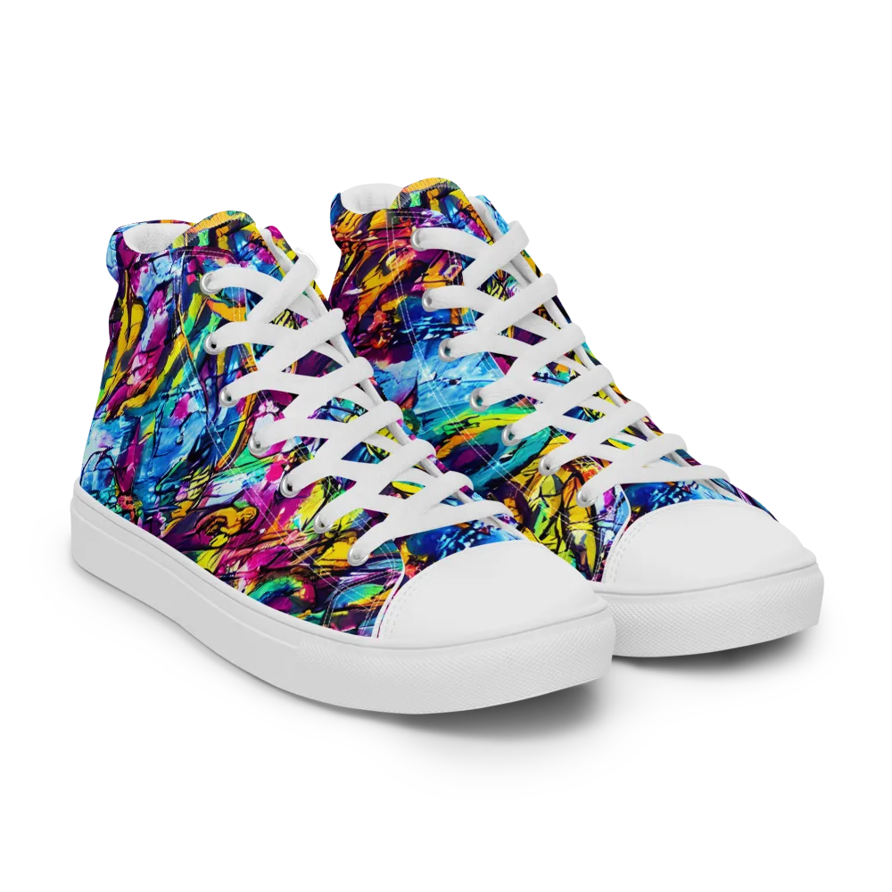 Fuchsia Voltage on Women's High Top Canvas Shoes — Right Front