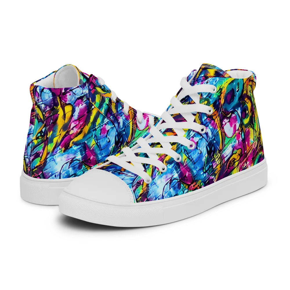 Fuchsia Voltage on Women's High Top Canvas Shoes — Left