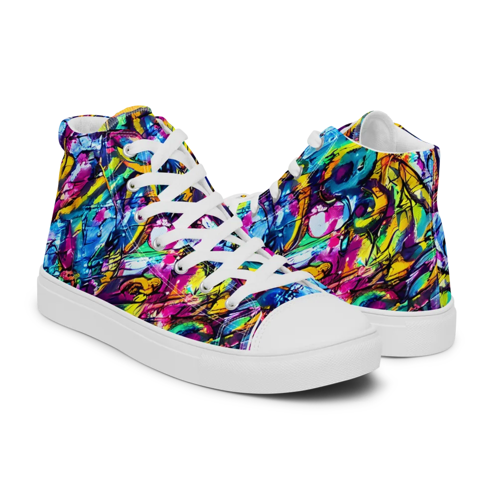 Fuchsia Voltage on Women's High Top Canvas Shoes — Right