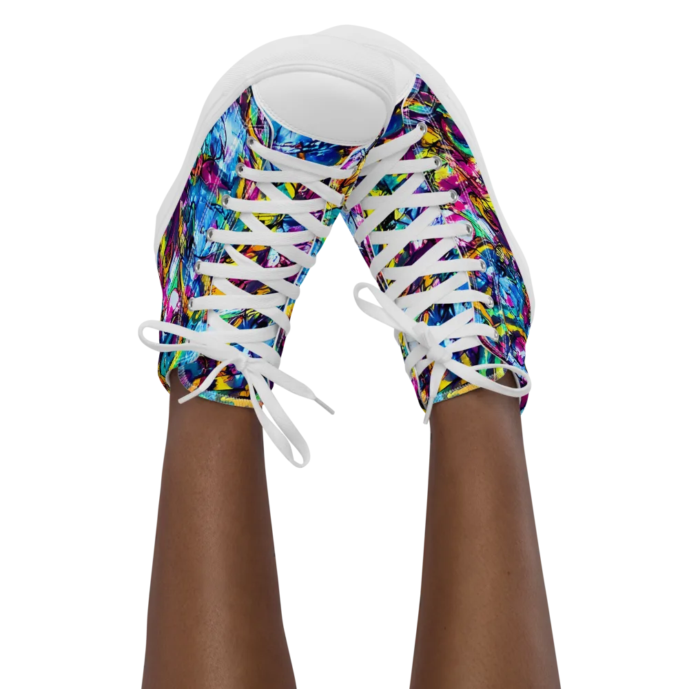 Fuchsia Voltage on Women's High Top Canvas Shoes — Front