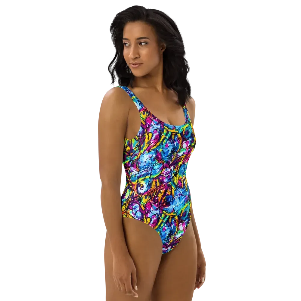 Fuchsia Voltage on One-Piece Swimsuit — Right