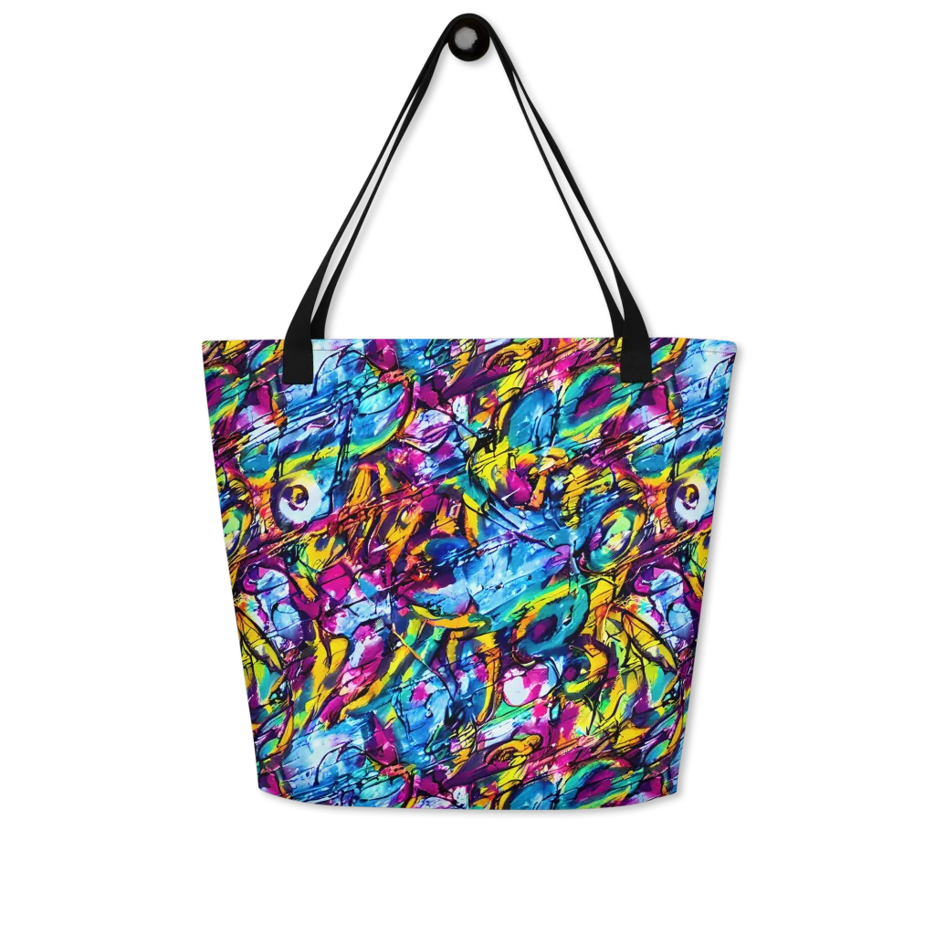 Fuchsia Voltage on Large Tote Bag W/ Pocket — Front