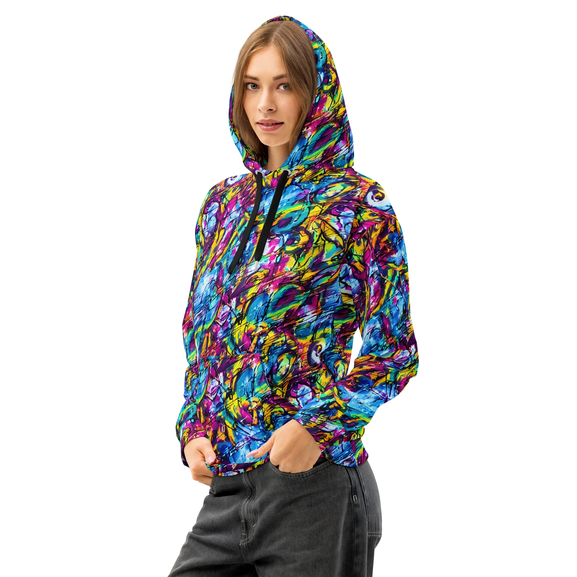 Fuchsia Voltage on Cotton Hoodie — Left Front