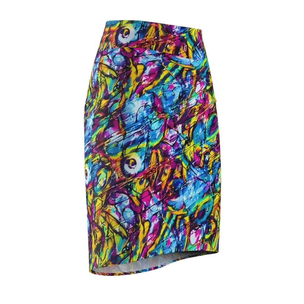 Fuchsia Voltage on Pencil Skirt — Front Side