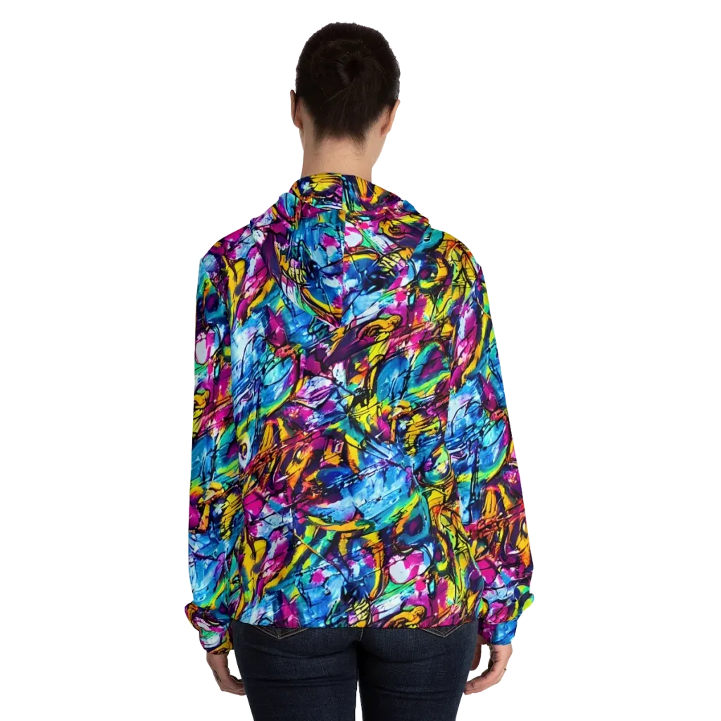Fuchsia Voltage on Women's Full-Zip Hoodie — Back On Person