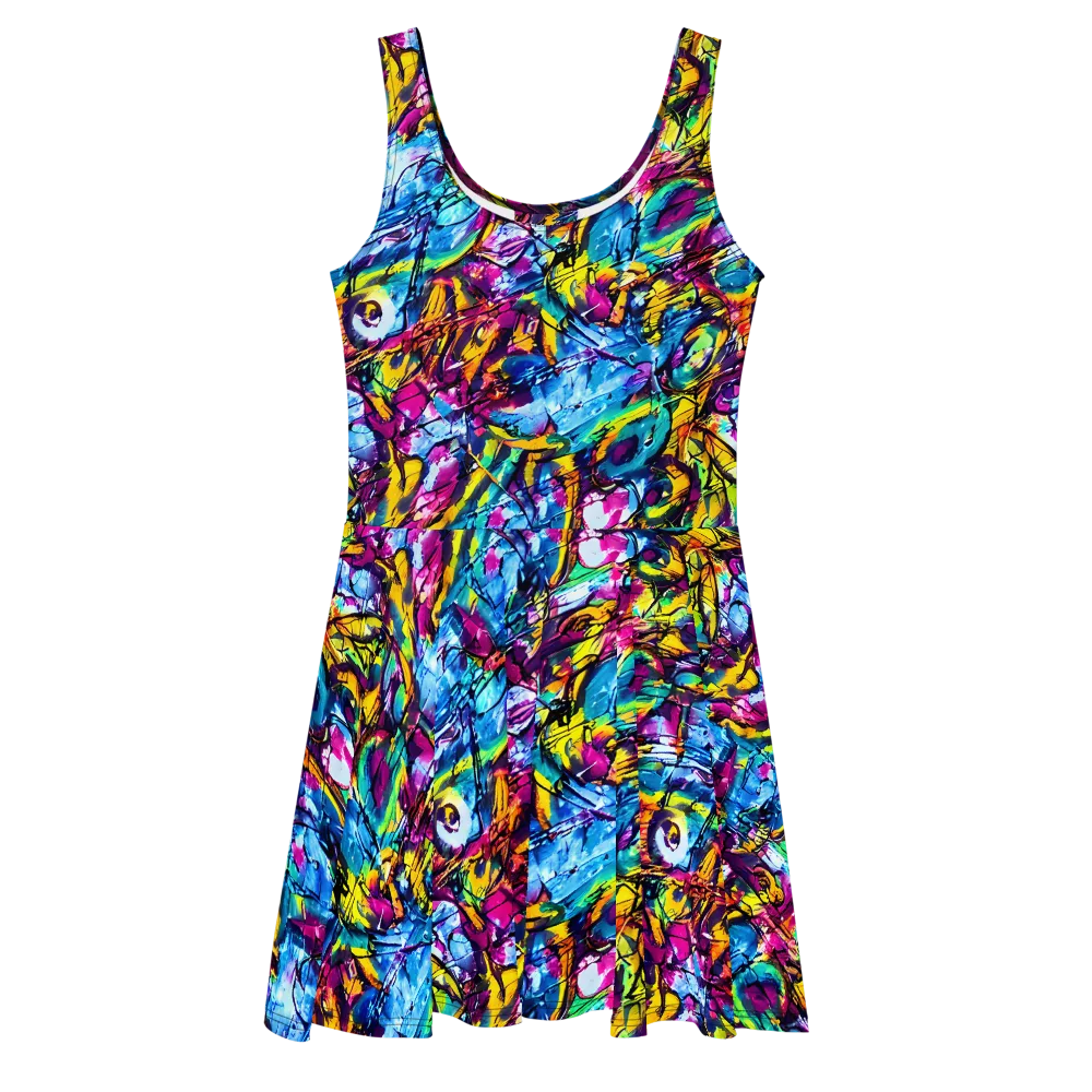 Fuchsia Voltage on Skater Dress — Front