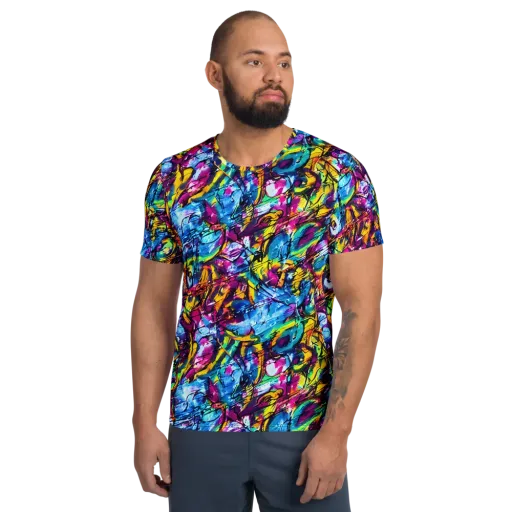 Fuchsia Voltage on a Men's Athletic T-Shirt