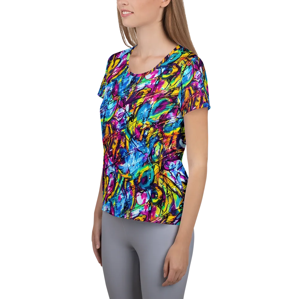 Fuchsia Voltage on Women's Athletic T-Shirt — Left