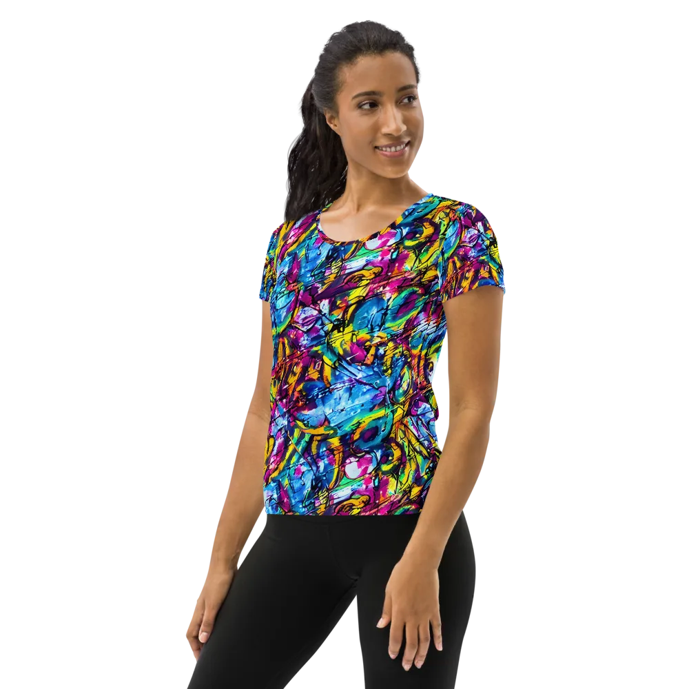 Fuchsia Voltage on Women's Athletic T-Shirt — Left