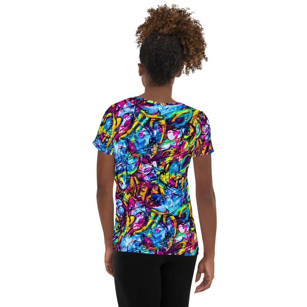 Fuchsia Voltage on Women's Athletic T-Shirt — Back