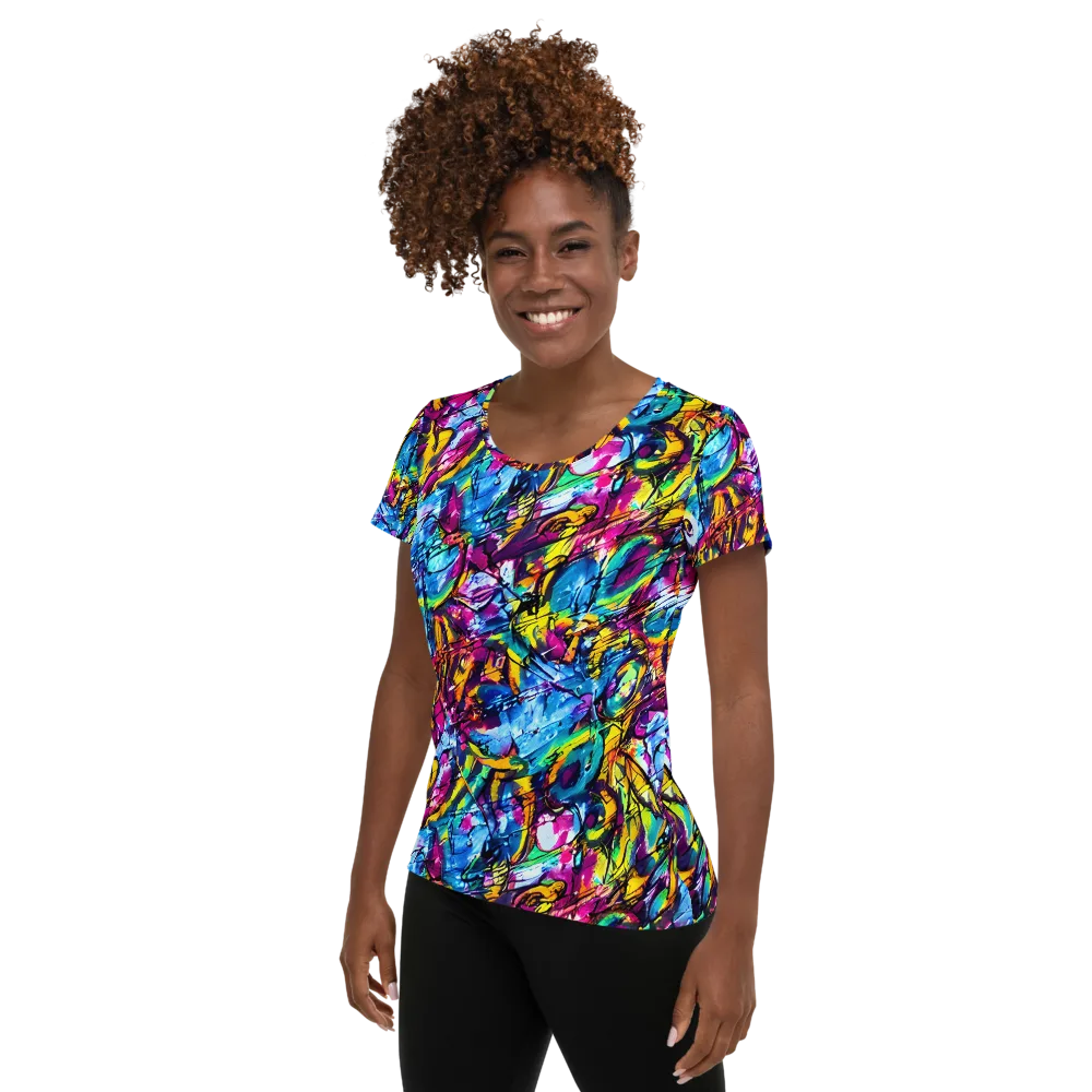 Fuchsia Voltage on Women's Athletic T-Shirt — Left