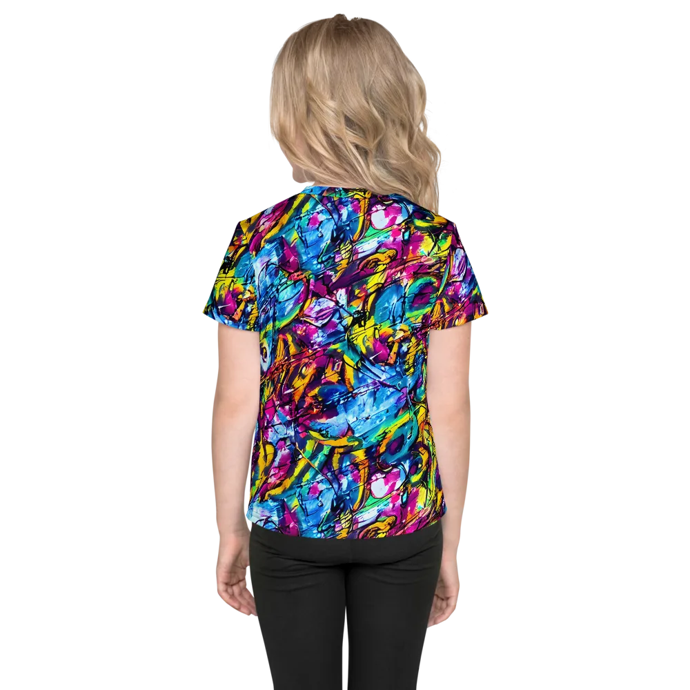Fuchsia Voltage on Kids Crew Neck T-Shirt — Back