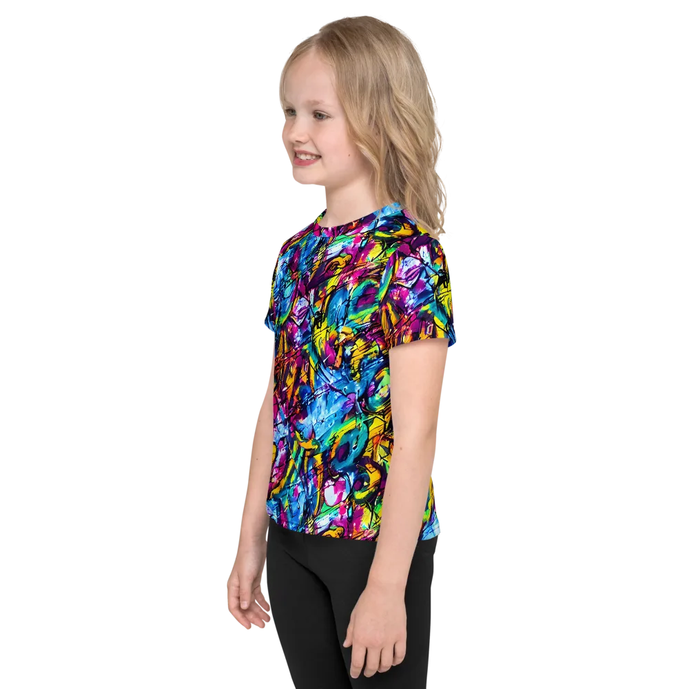 Fuchsia Voltage on Kids Crew Neck T-Shirt — Left