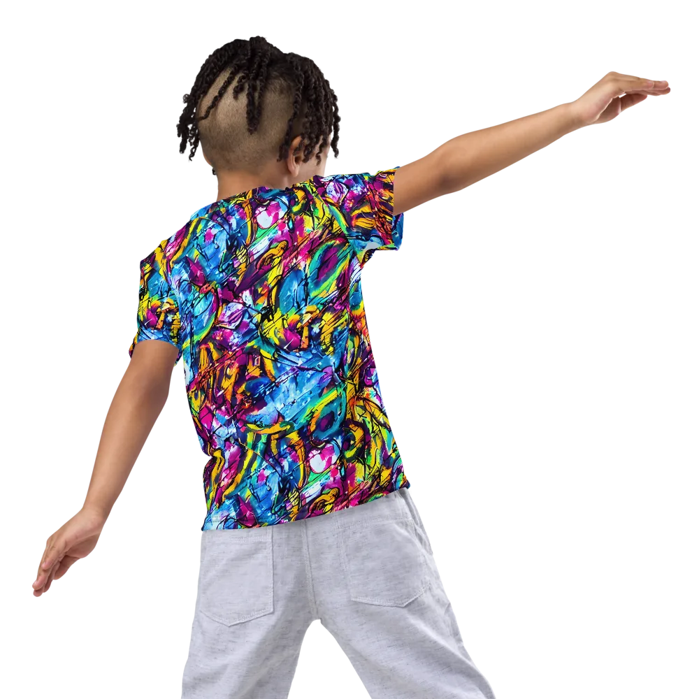 Fuchsia Voltage on Kids Crew Neck T-Shirt — Back