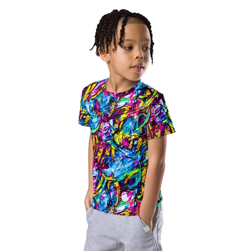 Fuchsia Voltage on Kids Crew Neck T-Shirt — Left Front
