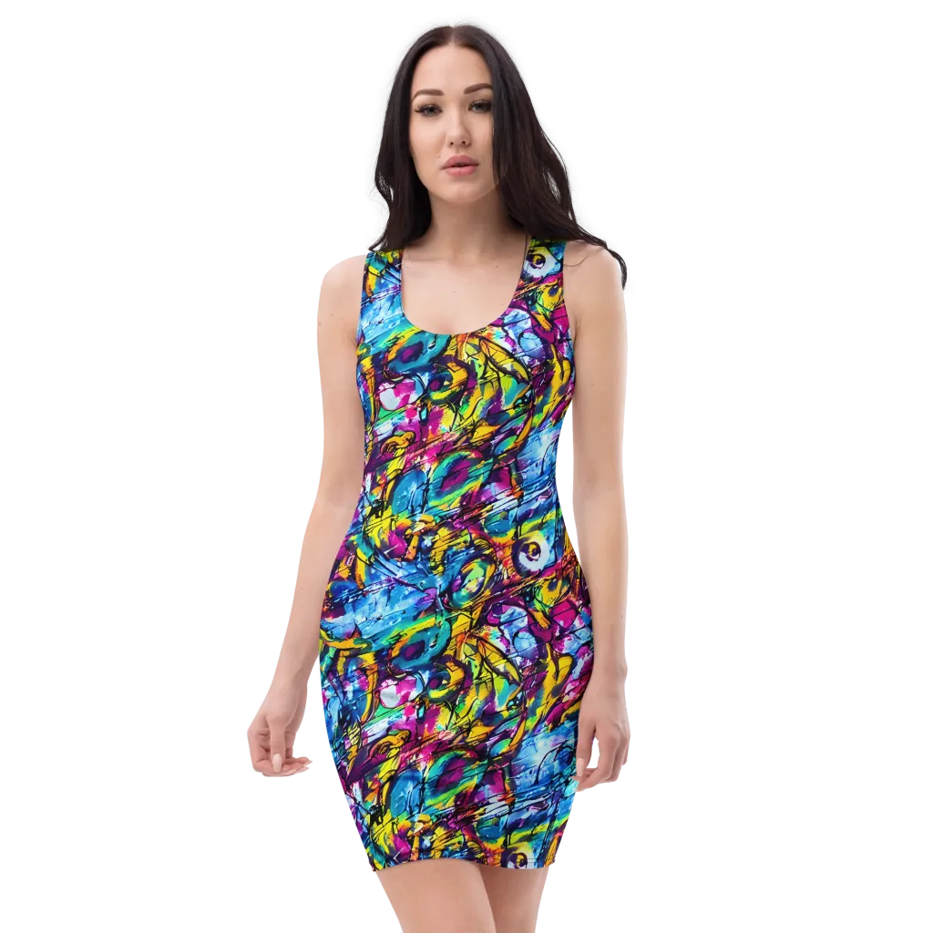 Fuchsia Voltage on Bodycon Dress — Front