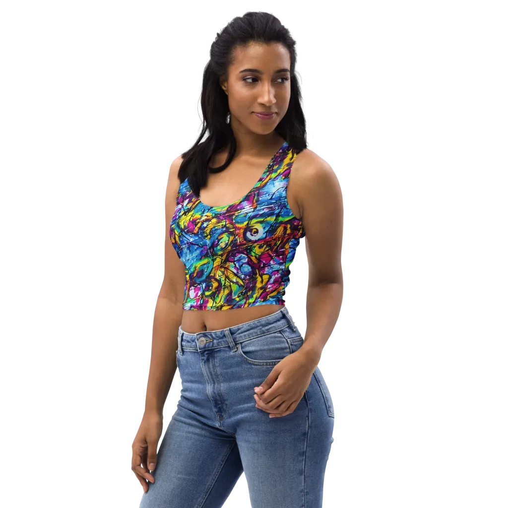 Fuchsia Voltage on Crop Top — Left Front