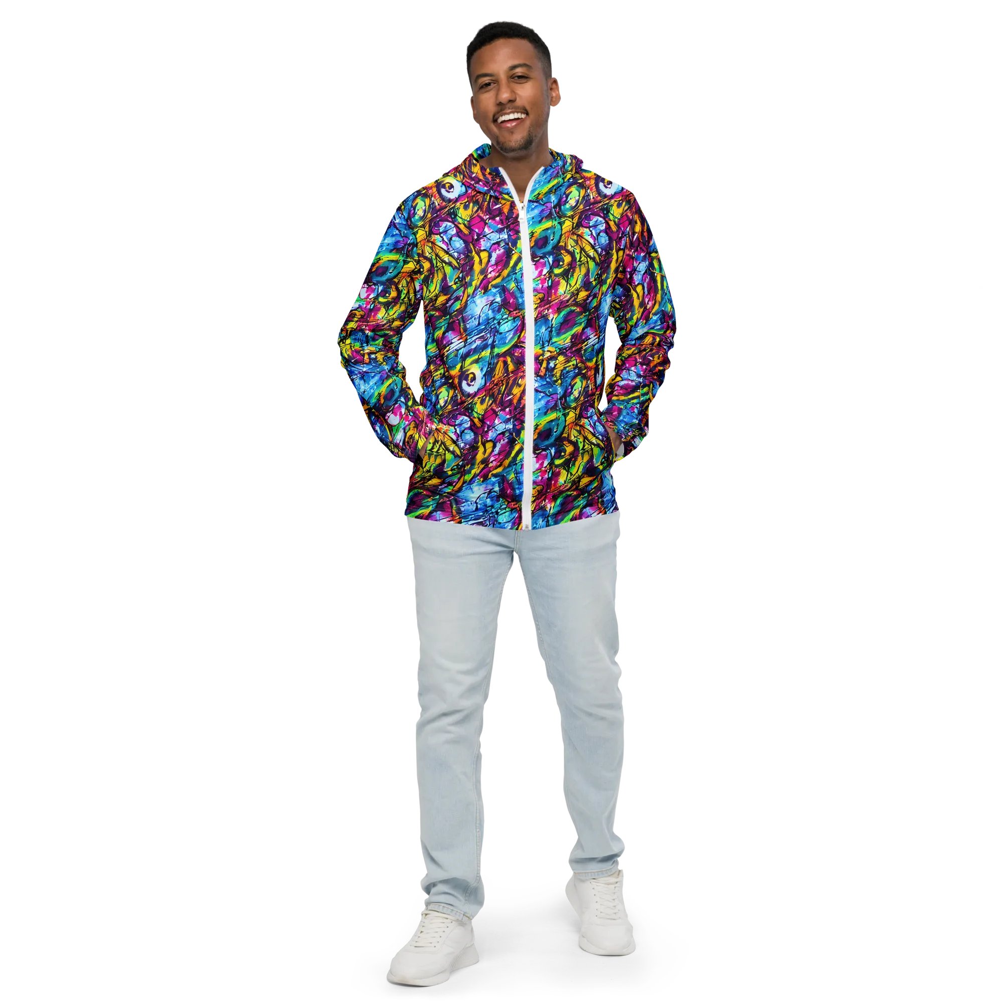 Fuchsia Voltage on Men's Windbreaker — Front