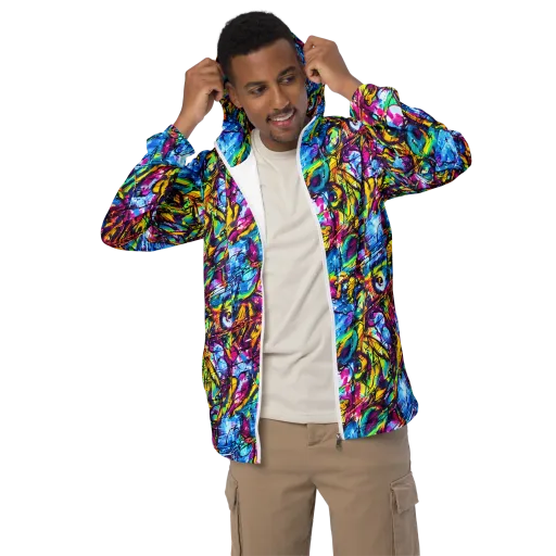 Fuchsia Voltage on a Men's Windbreaker