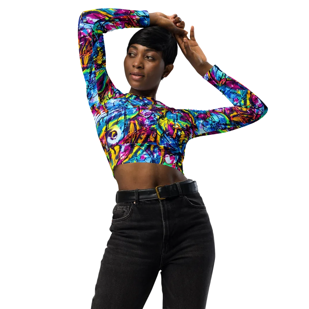 Fuchsia Voltage on Long Sleeve Crop Top — Front