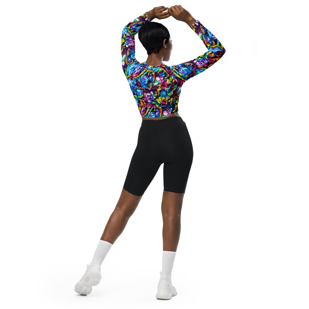 Fuchsia Voltage on Long Sleeve Crop Top — Back