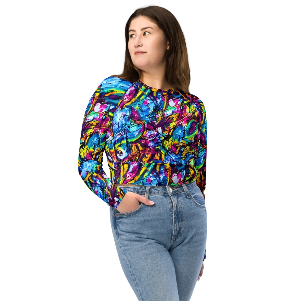 Fuchsia Voltage on Long Sleeve Crop Top — Front