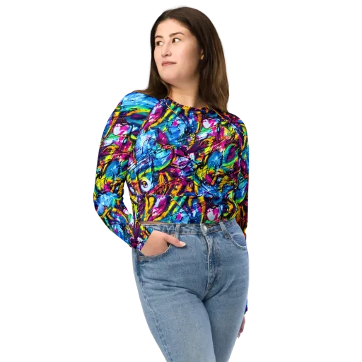 Fuchsia Voltage on a Long Sleeve Crop Top