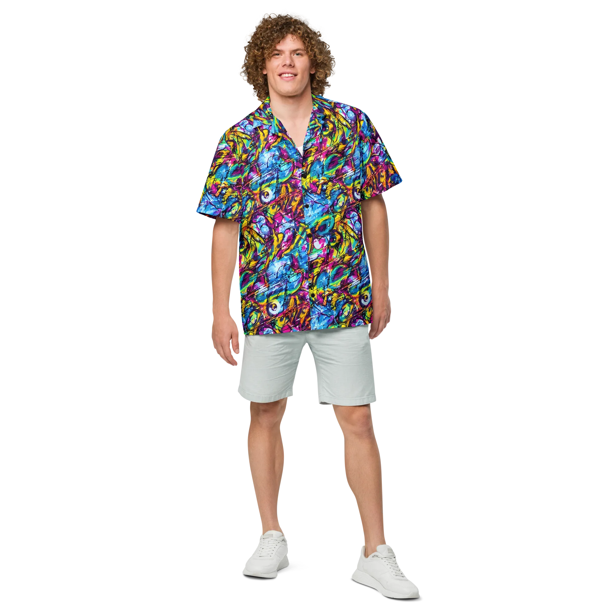 Fuchsia Voltage on Button Shirt — Front