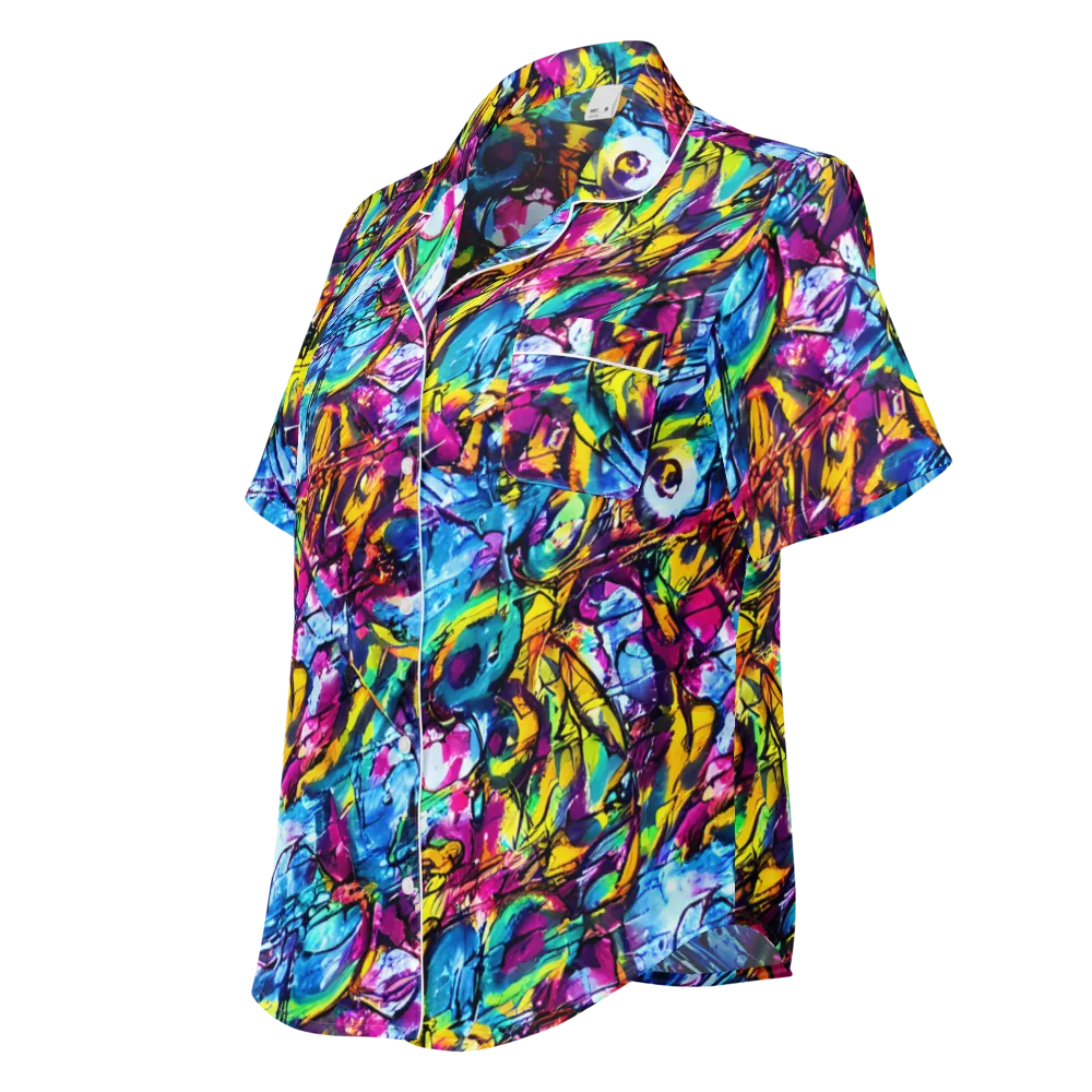 Fuchsia Voltage on Women's Short Sleeve Pajama Top — Left Front