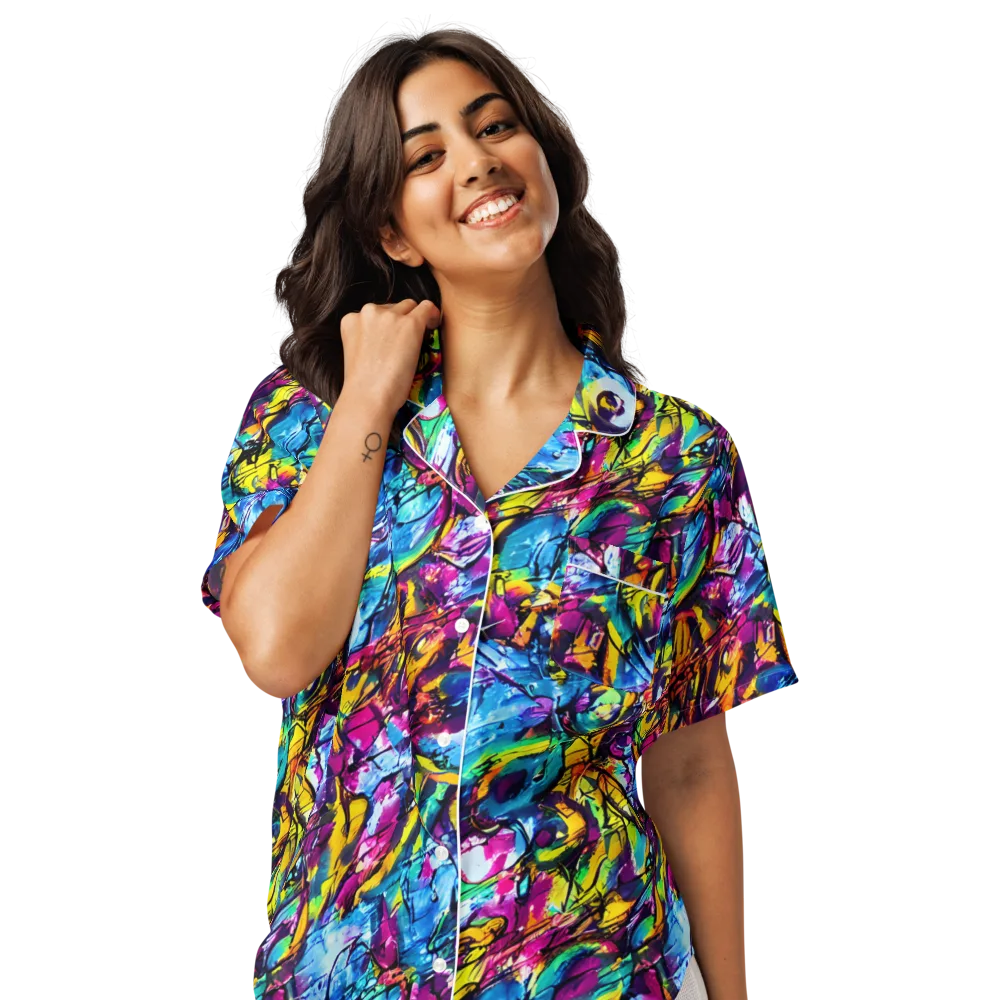 Fuchsia Voltage on Women's Short Sleeve Pajama Top — Front