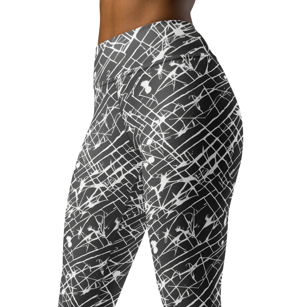 Ink Grid on Yoga Leggings — Left Front