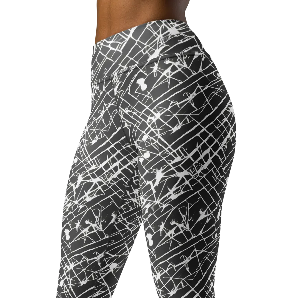 Ink Grid on Yoga Leggings — Left Front
