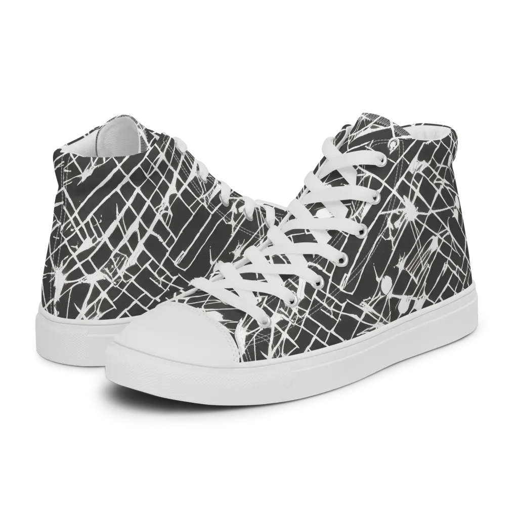 Ink Grid on Men's High Top Canvas Shoes — Left