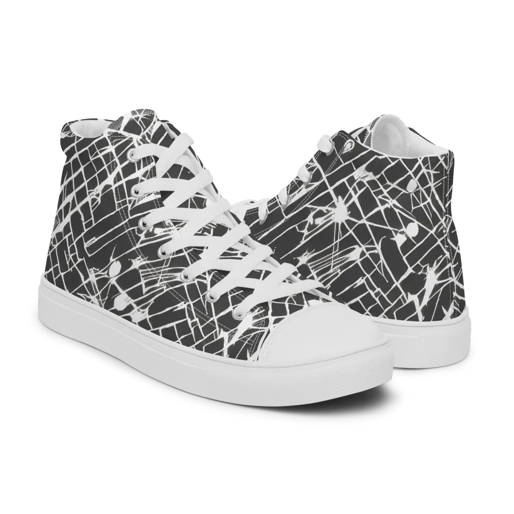 Ink Grid on Men's High Top Canvas Shoes — Right