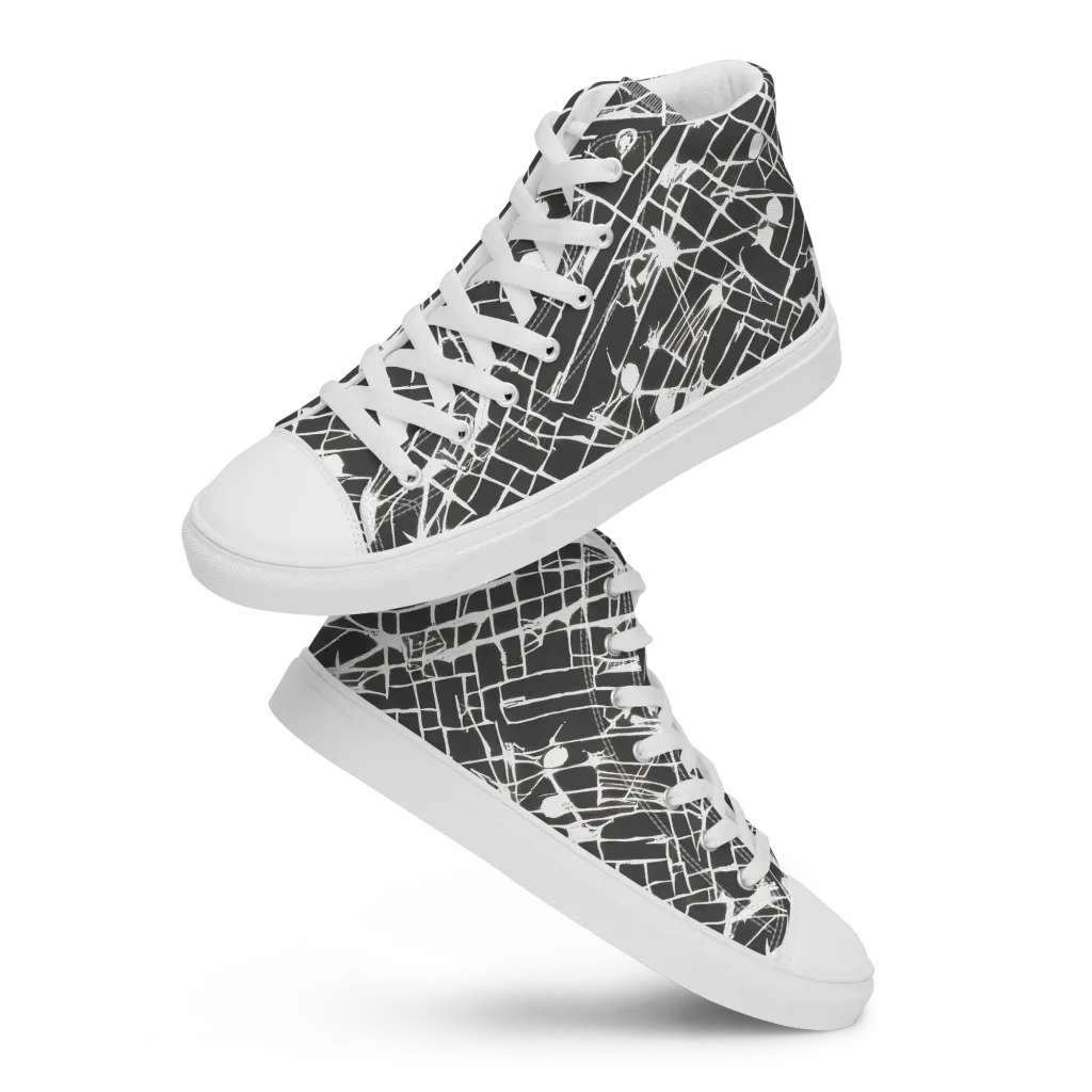 Ink Grid on Men's High Top Canvas Shoes — Front