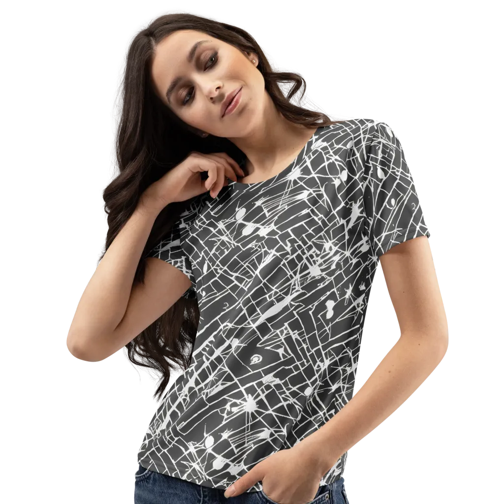 Ink Grid on Women's Crew Neck T-Shirt — Left Front