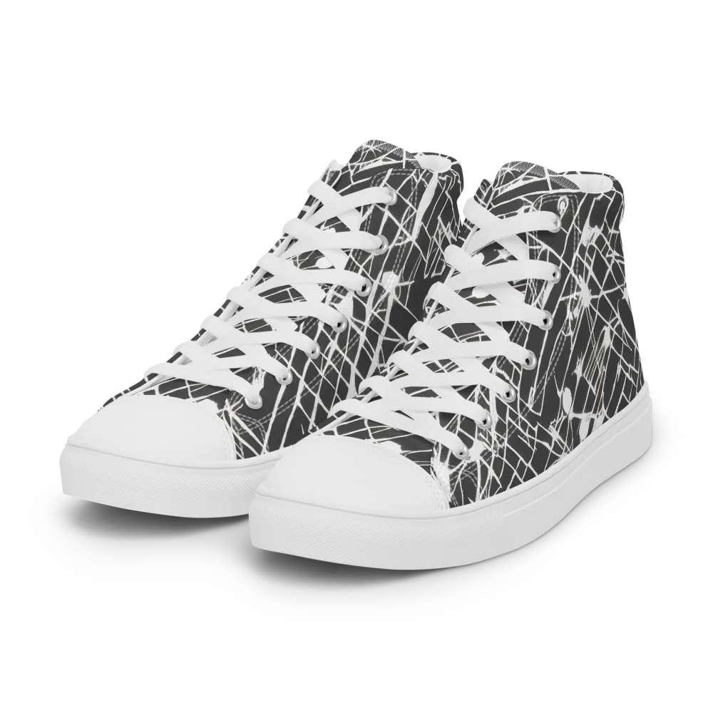 Ink Grid on Women's High Top Canvas Shoes — Left Front