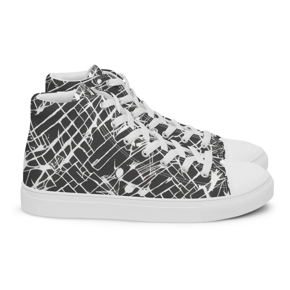 Ink Grid on Women's High Top Canvas Shoes — Right