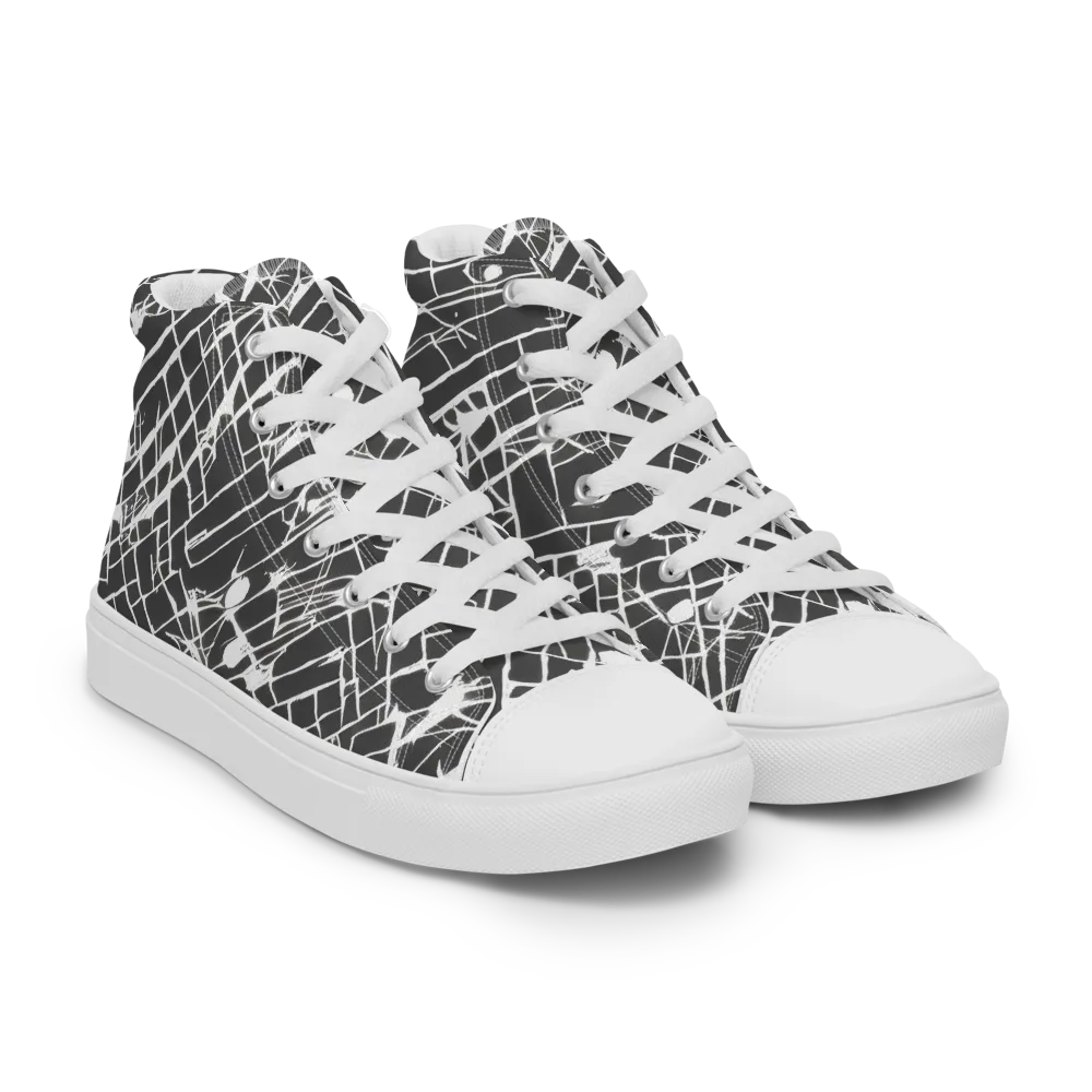 Ink Grid on Women's High Top Canvas Shoes — Right Front