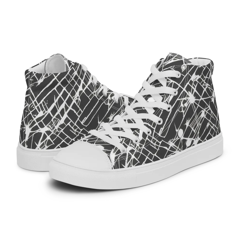 Ink Grid on Women's High Top Canvas Shoes — Left