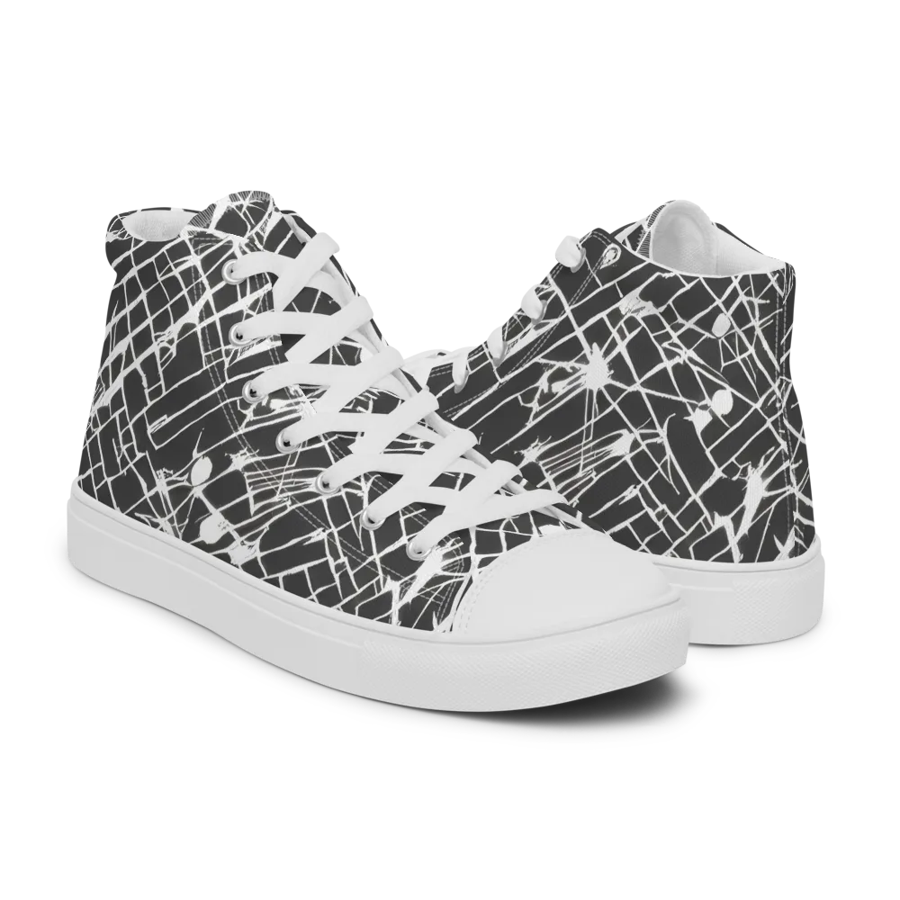 Ink Grid on Women's High Top Canvas Shoes — Right
