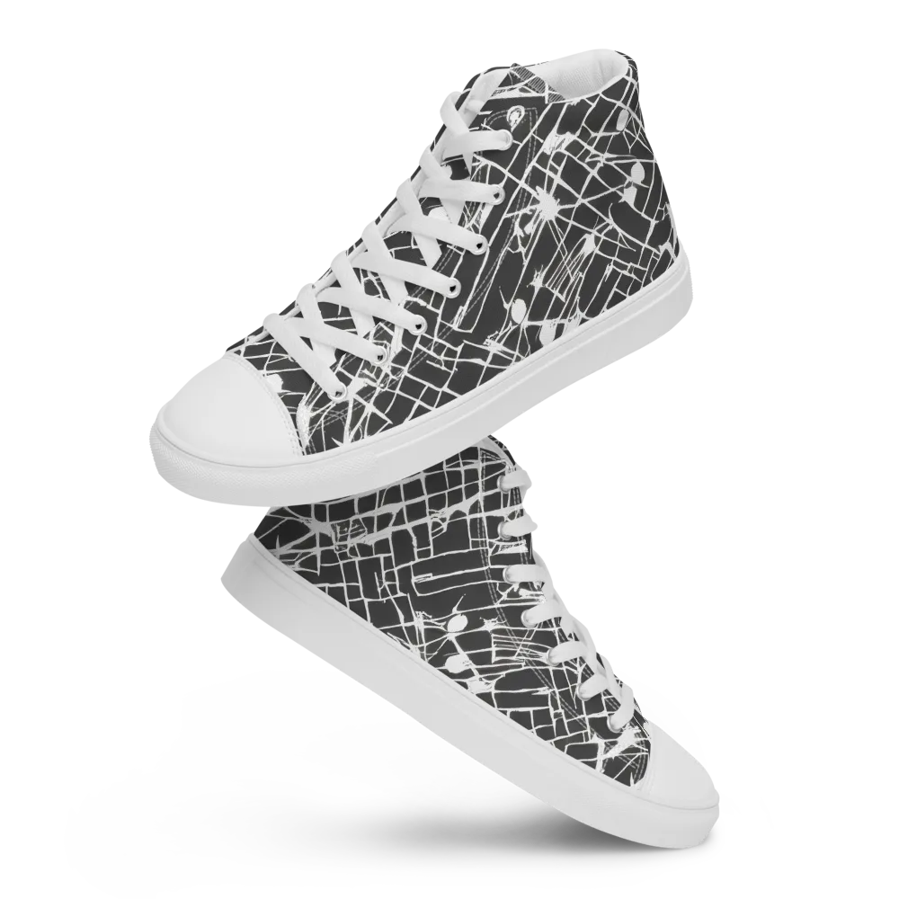 Ink Grid on Women's High Top Canvas Shoes — Front