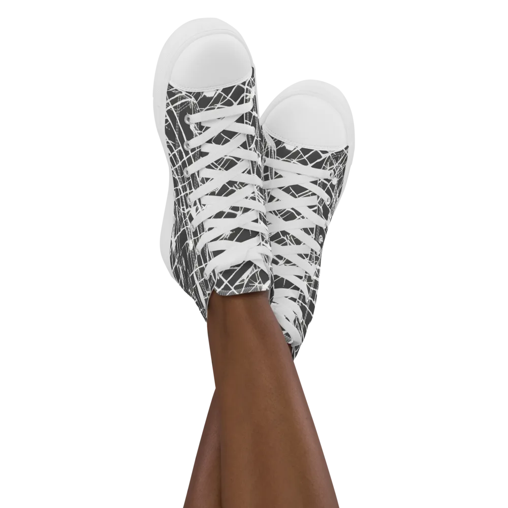 Ink Grid on Women's High Top Canvas Shoes — Front