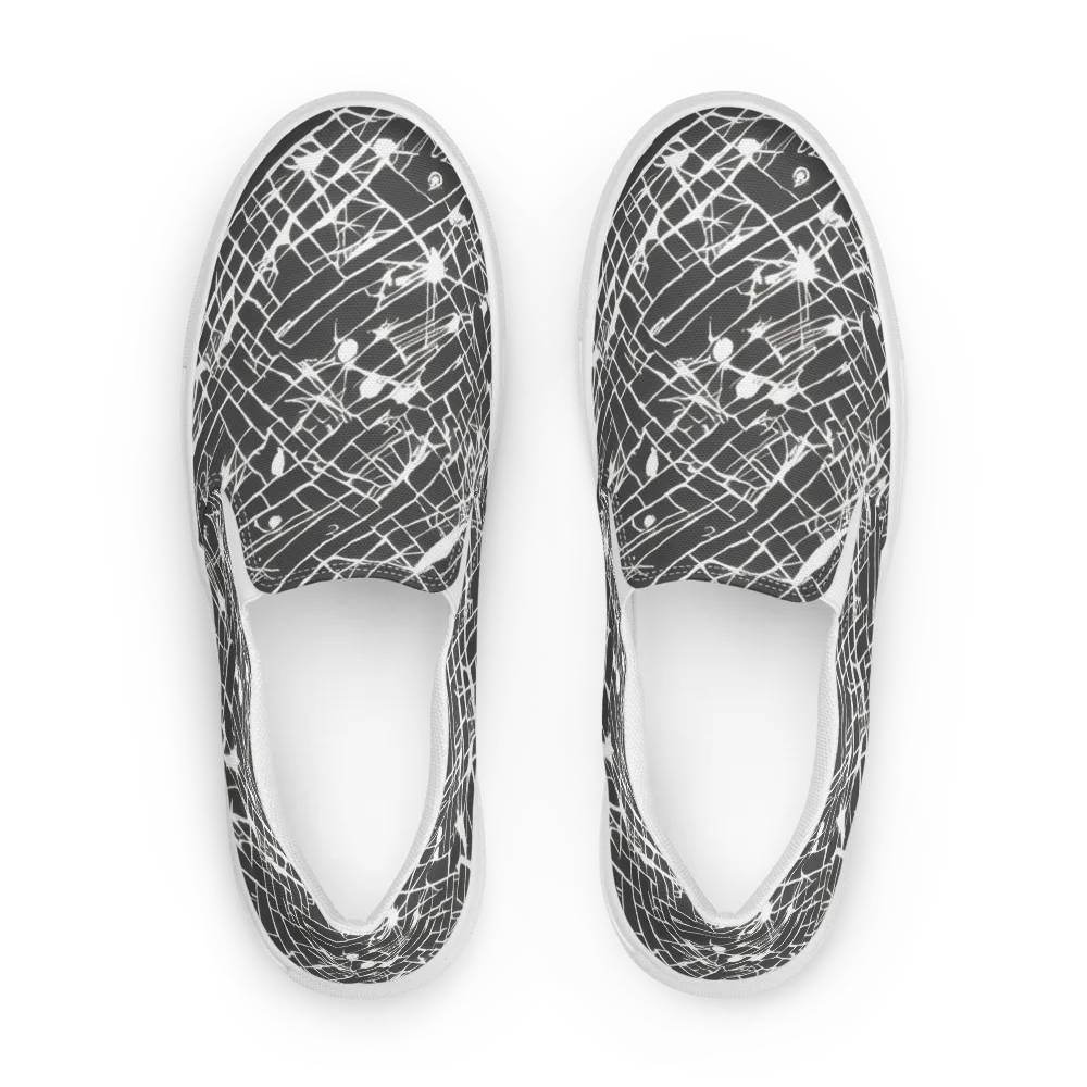 Ink Grid on Men's Slip-On Canvas Shoes — Front