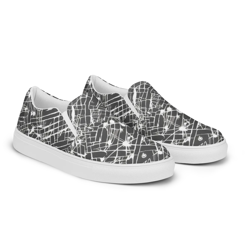 Ink Grid on Men's Slip-On Canvas Shoes — Right Front